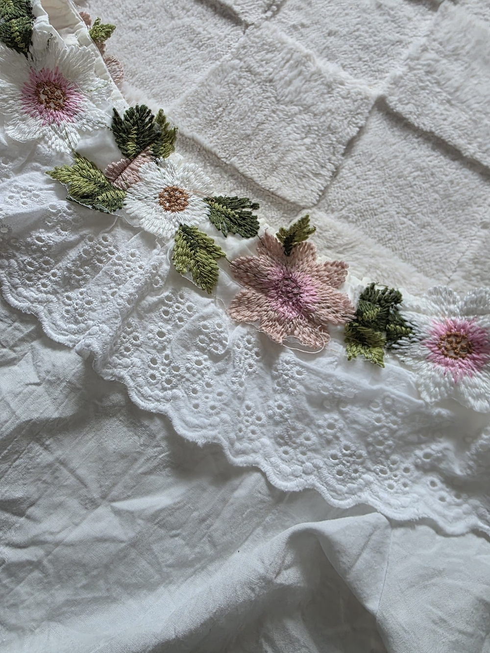 White Off-Shoulder Blouse with Pink Floral Embroidery - Picture 2 of 3
